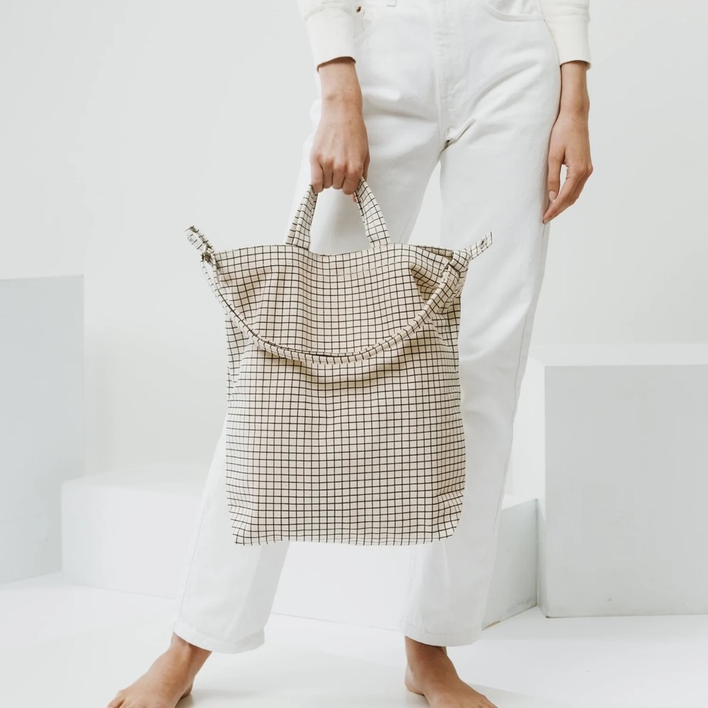BAGGU Zip Duck Bag Natural Grid